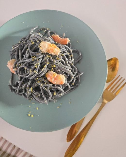 pasta con langostinos y limón en thermomix